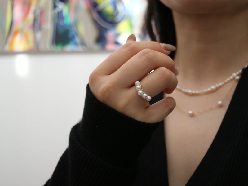 日本直送 定制化 小米珠 Akoya 珍珠戒指 钻石戒指 18k 金 排戒 尾戒 - 戒指 - 珍珠 白色