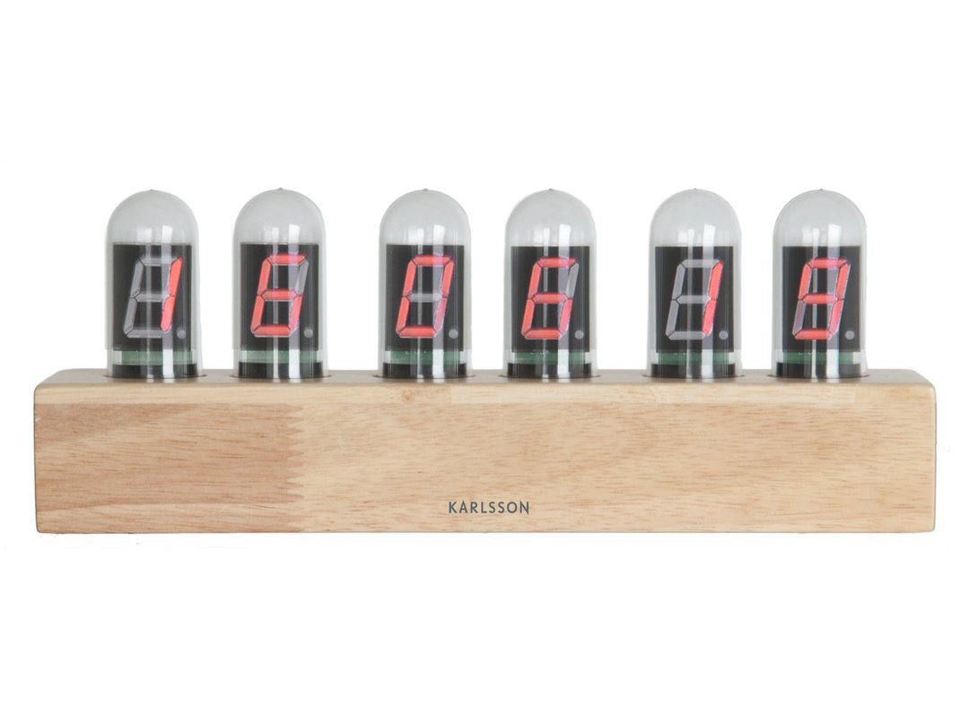 Karlsson 木座LED 灯管枱钟Table clock Cathode oak wood base - 时钟/闹钟 - 木头 咖啡色