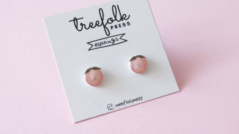 Peach Handmade Earrings - Stainless Earrings - 耳环/耳夹 - 树脂 
