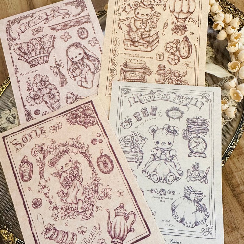 Little Alice Blue小熊兔动物系列 - 法式古旧钮扣盒子封面贴纸 - 贴纸 - 纸 多色