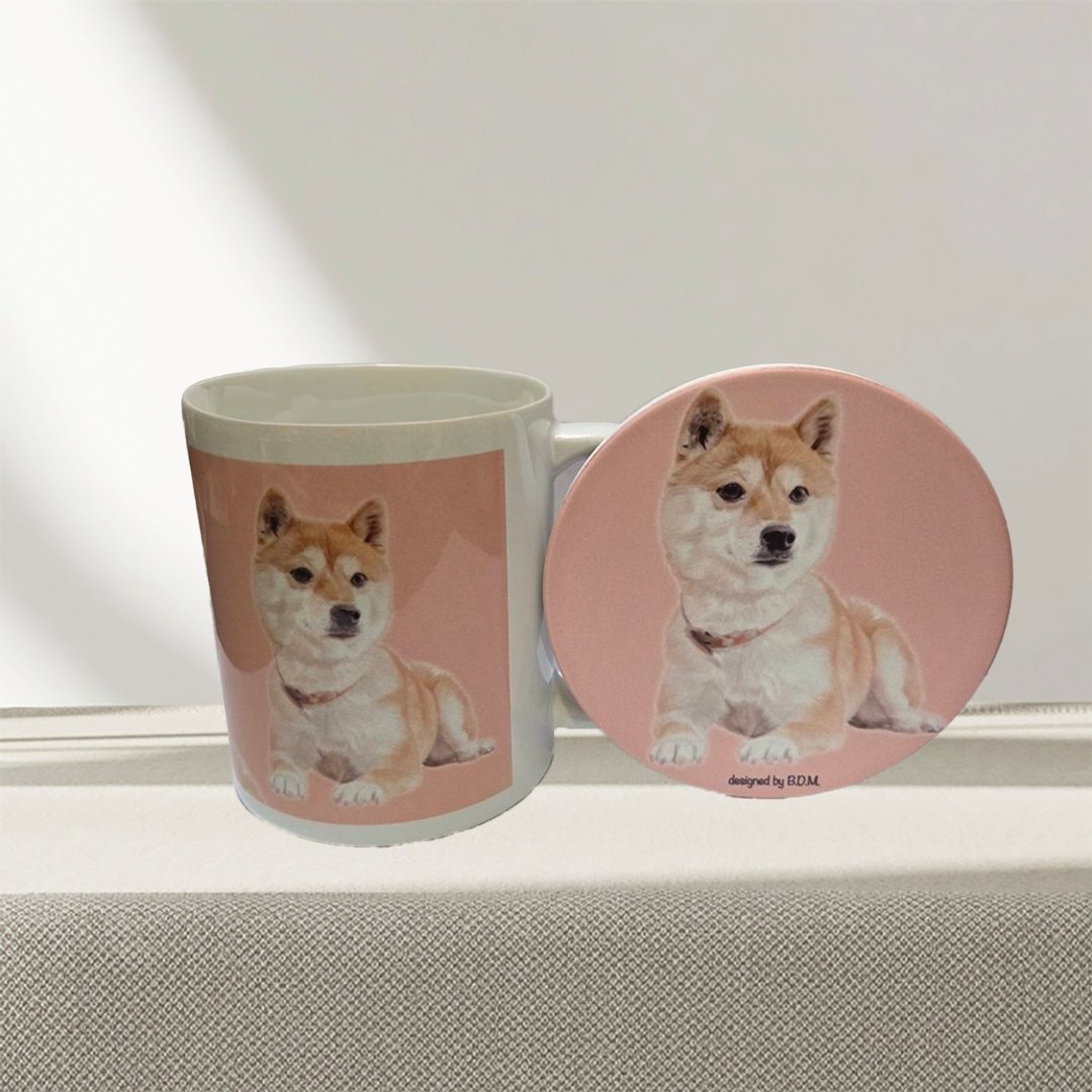 柴犬 陶瓷马克杯 + 杯垫 | 礼品套装 - 咖啡杯/马克杯 - 陶 