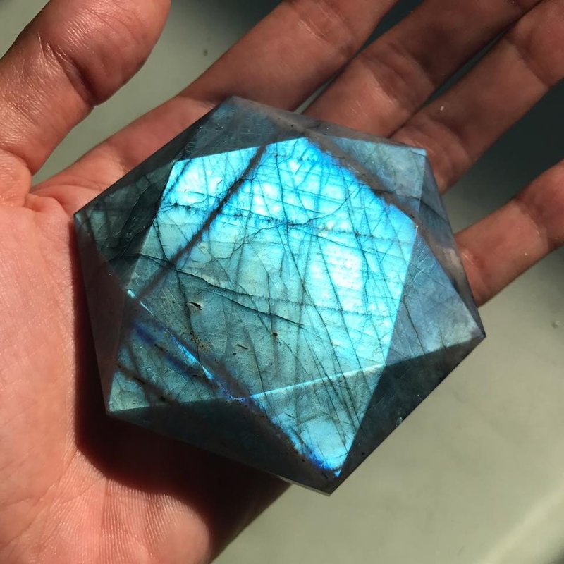 【Lost and find】80mm 天然石 强光 深蓝 拉长石 六芒星 魔法石 - 摆饰 - 宝石 蓝色