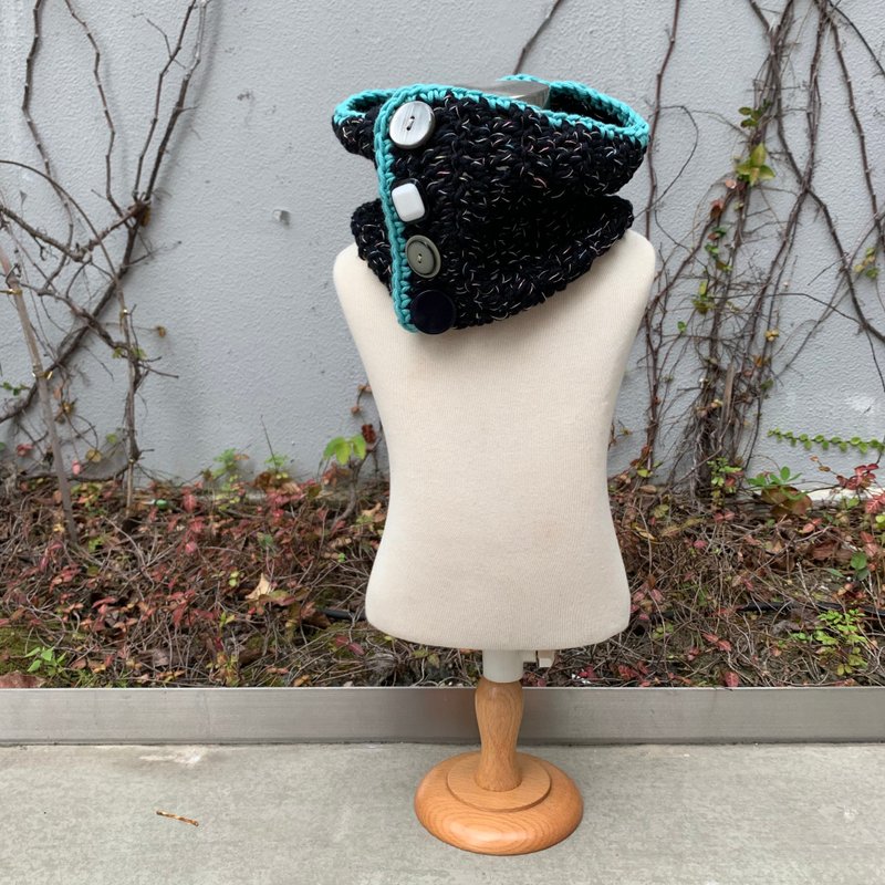 手工钩织有机棉领口  |  多用途围巾  |  个性配饰  |  黑色 - 丝巾 - 棉．麻 黑色