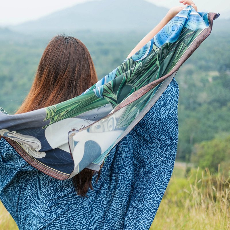 Night Sky Whale Scarf - Blue - 丝巾 - 其他材质 蓝色