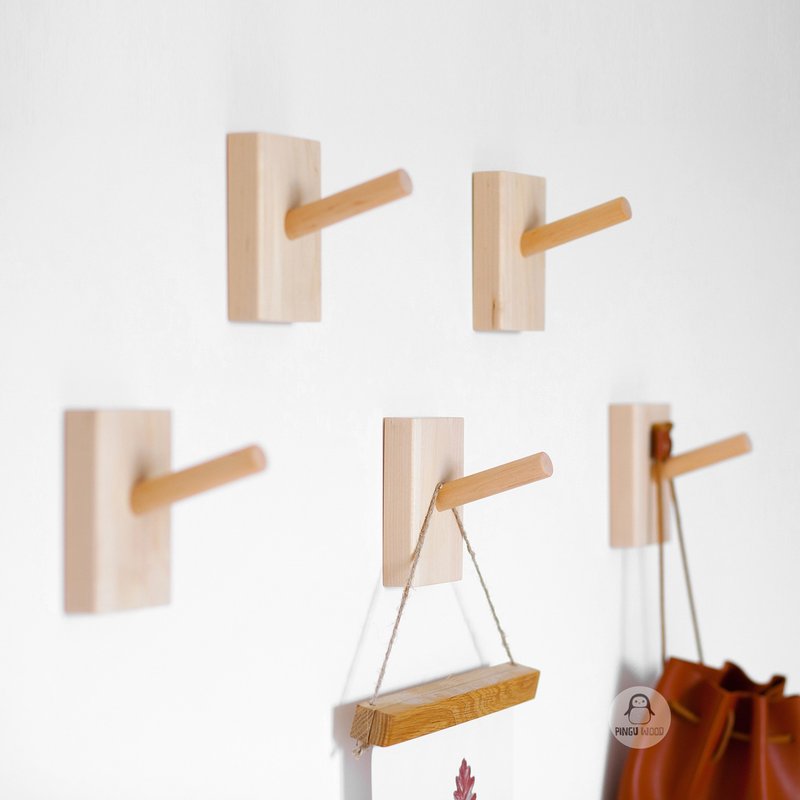 Set of 5 Peg Wall Hooks, Clothes Hook, Peg Hook, Wooden Hanger - 衣架/挂勾 - 木头 