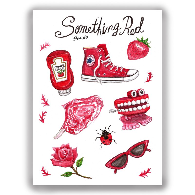 手绘插画 万用卡/明信片/卡片/插画卡--Something Red 红物品 - 卡片/明信片 - 纸 红色