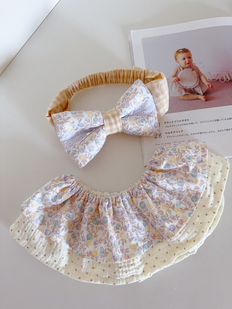 现货 丰硕果实 荷叶围兜 发带 弥月礼盒 满月礼 Baby Shower gift - 满月礼盒 - 棉．麻 