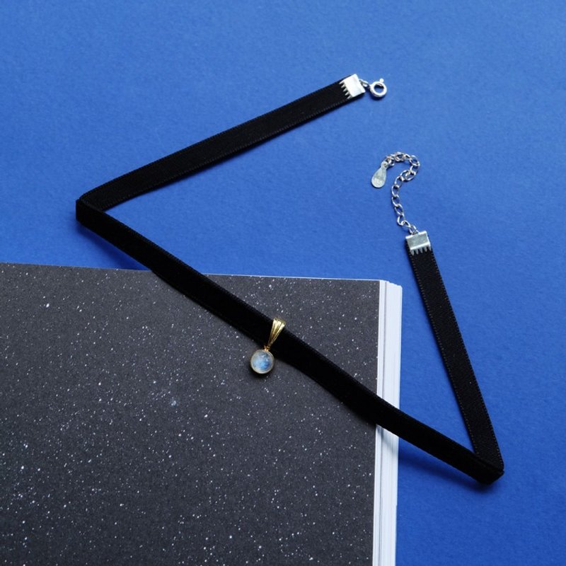 N IS FOR NEVERLAND一千零一夜 天然月光石925纯银丝绒chocker项链 - 项链 - 宝石 