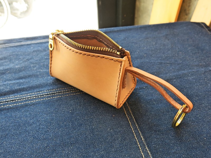 灵药零钱钥匙两用包 原色植鞣牛皮.手工缝制【JANE_one_piece】 - 皮夹/钱包 - 真皮 咖啡色