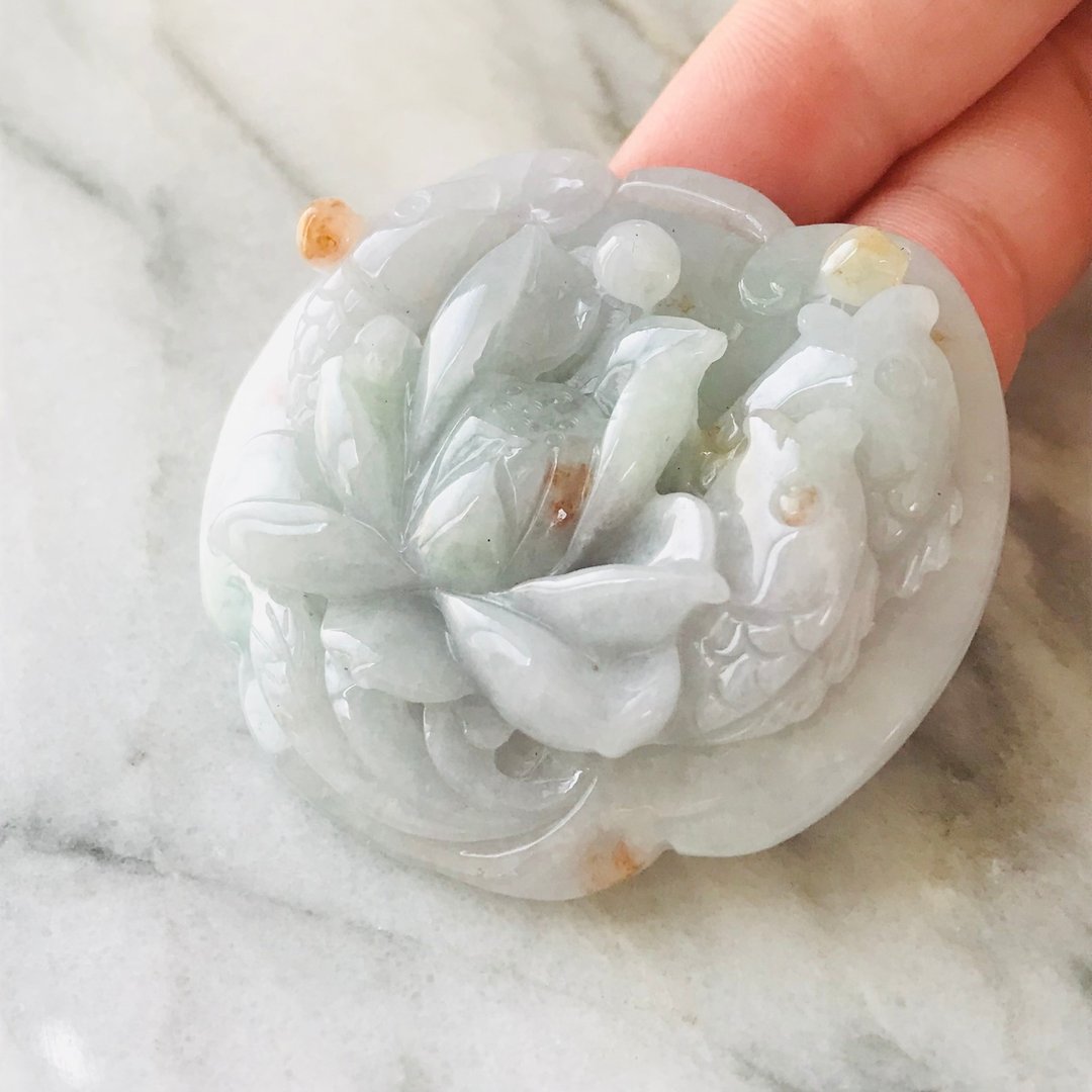 翡翠 吊坠 缅甸产 雕刻件　魚　紅翡 - 项链 - 玉石 白色