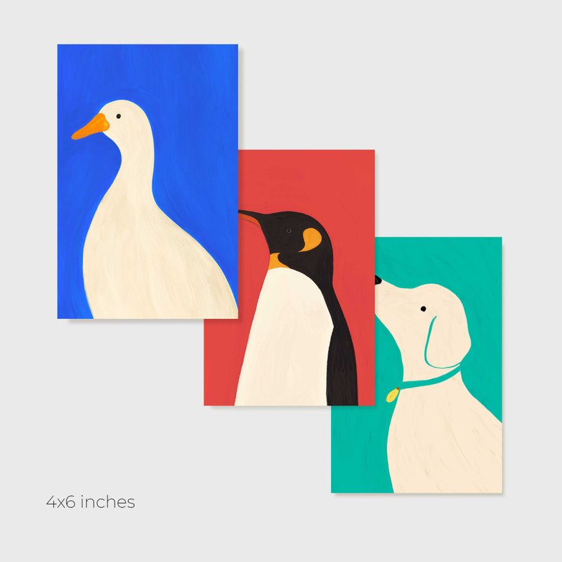 Postcard SET goose goose duck with friends  (3pcs) - 卡片/明信片 - 纸 红色
