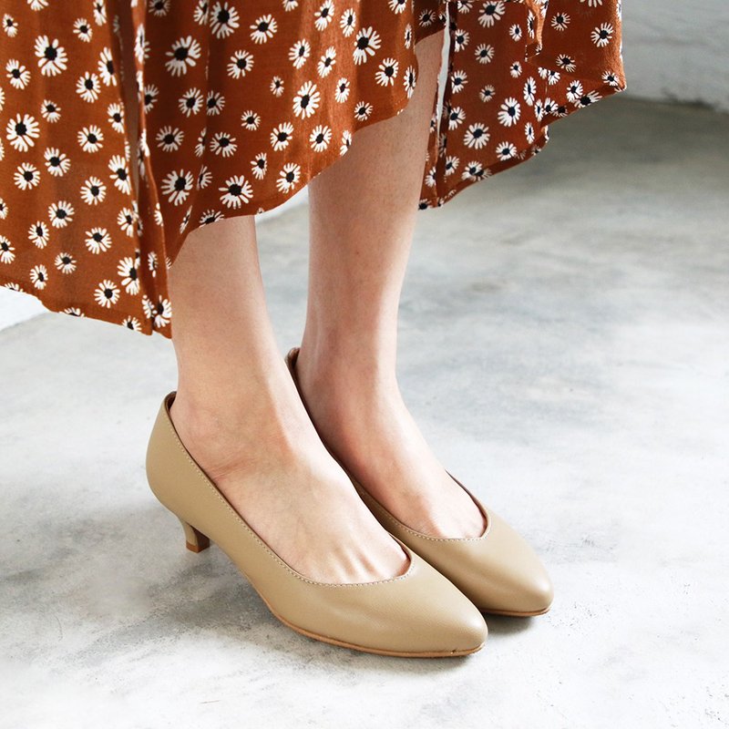 【手工订制】大人的素色真皮细跟鞋_浅米 - 高跟鞋 - 真皮 卡其色