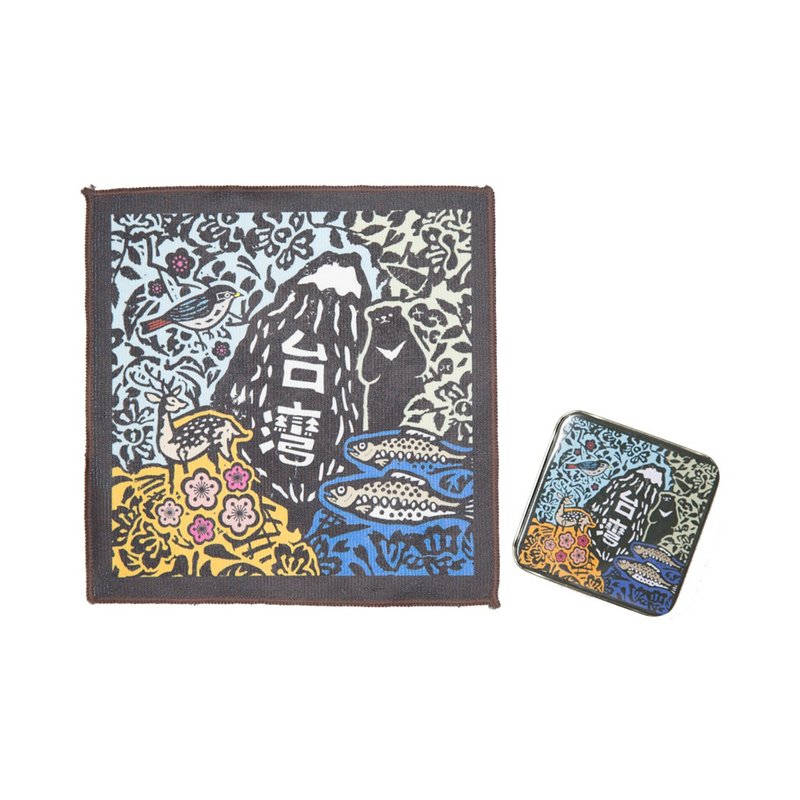 保育台湾【方巾小铁盒组】 - 手帕/方巾 - 棉．麻 黑色