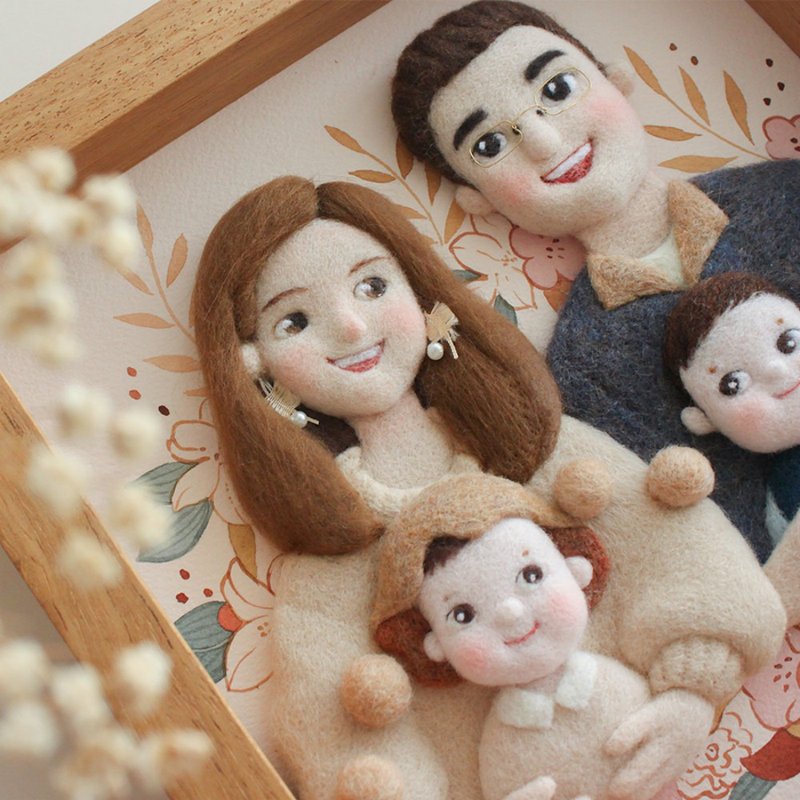 羊毛氈手作 雙人人像客製 含相框 似顏繪生日婚禮全家福交換禮物 - 订制画像 - 羊毛 多色