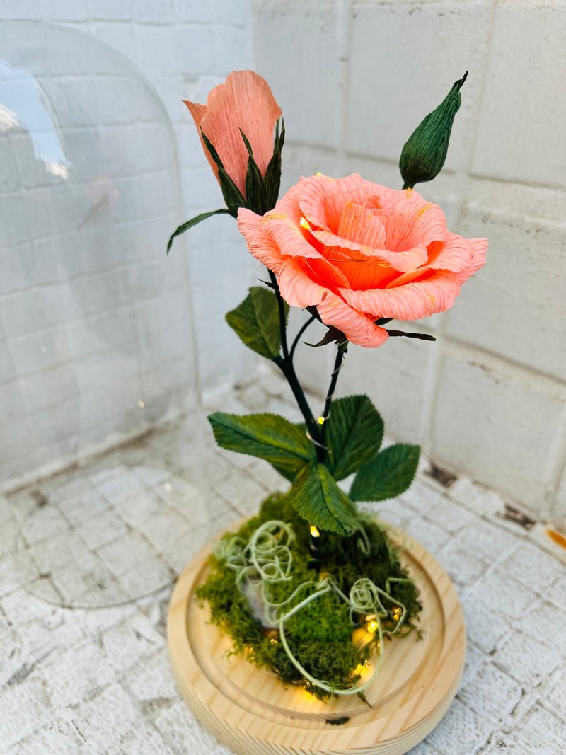 纸艺花 经典玫瑰玻璃盅 - 大 - 干燥花/捧花 - 纸 粉红色