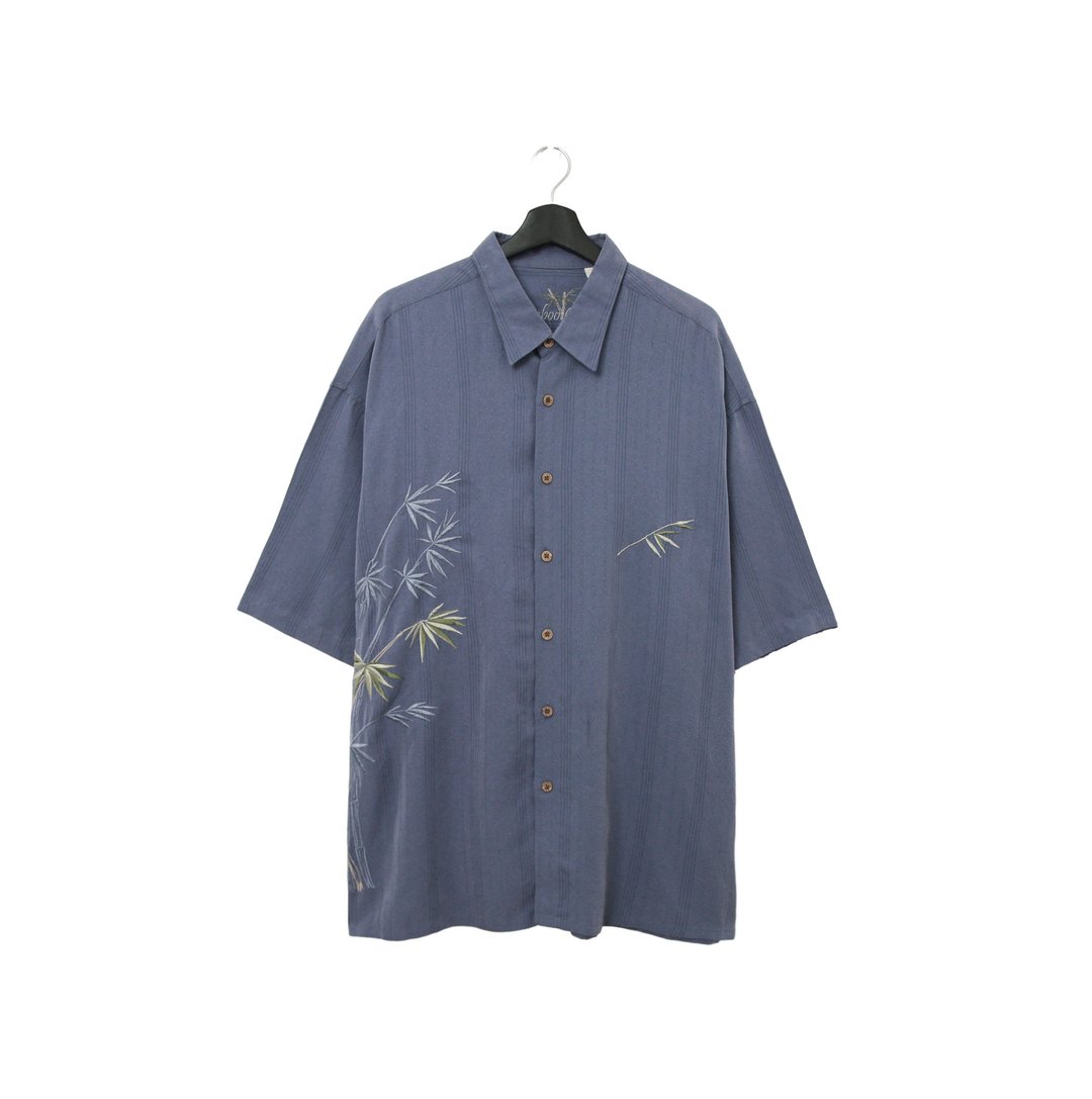 Back to Green- 刺绣短袖衬衫 暮色 竹林 vintage shirt - 男装衬衫 - 聚酯纤维 