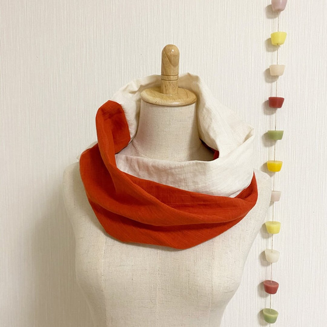 Made in Japan Fluffy double gauze snood orange milk bicolor - 围巾/披肩 - 棉 多色