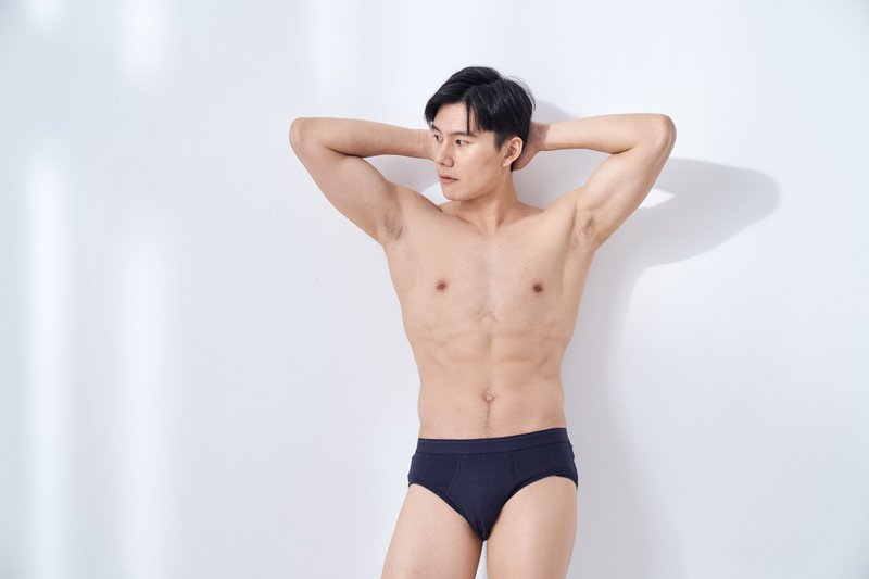 男性中腰三角有机棉超弹性内裤 - 男士内衣裤 - 棉 蓝色