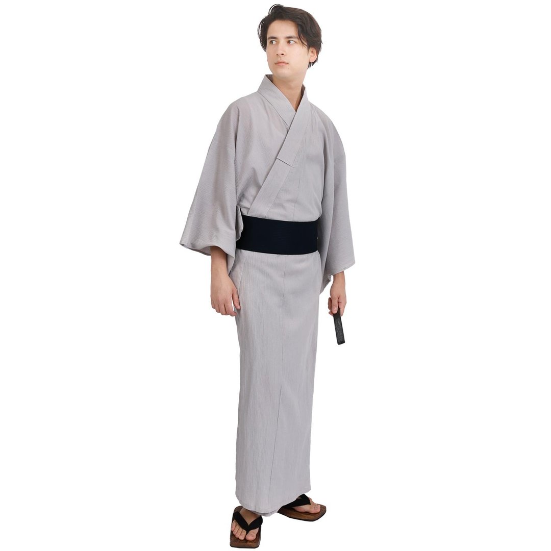 日本 和服 男 杨柳 浴衣 腰封 2 件 套组 M-5L 灰 z38-03 - 其他 - 棉 灰色