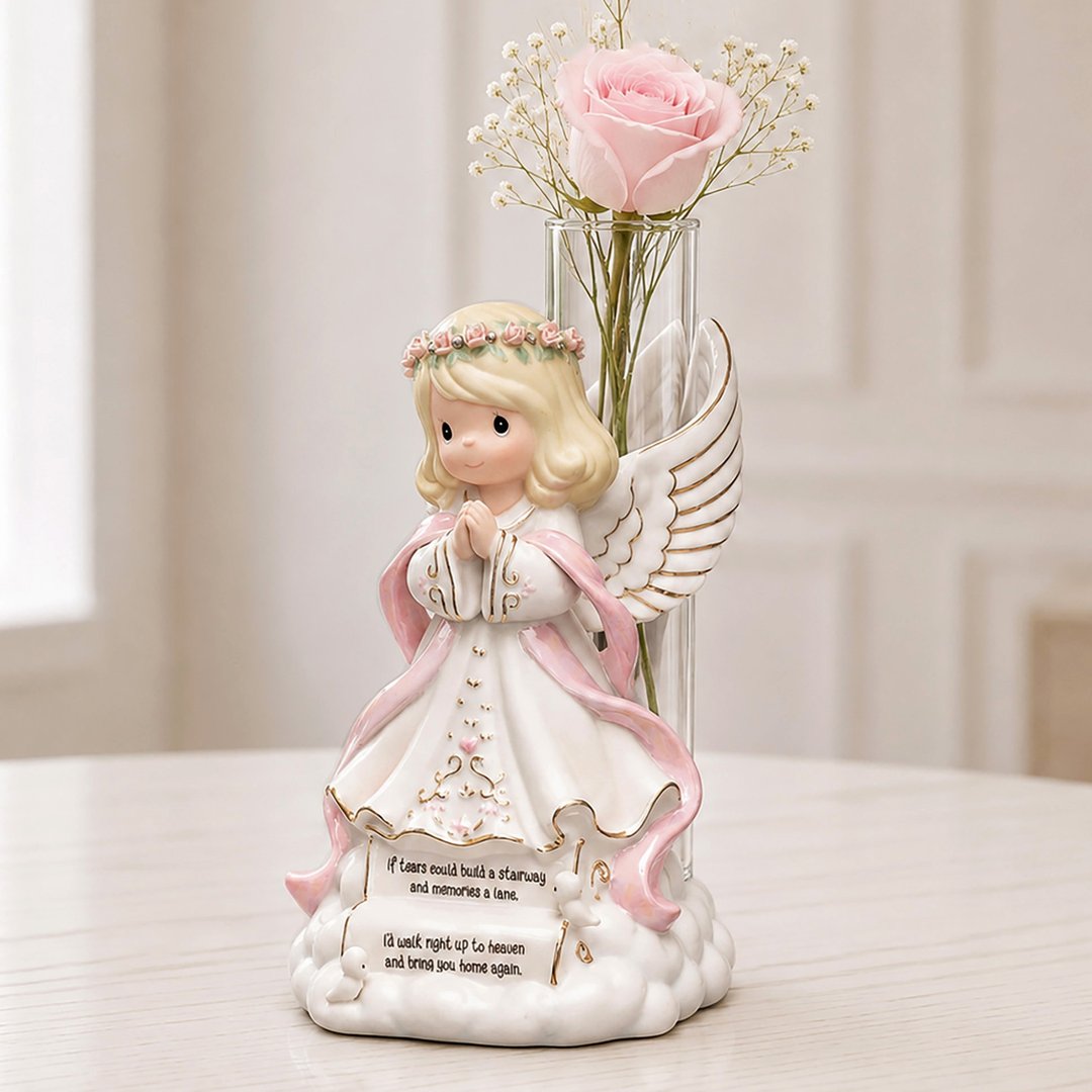 Precious Moments 祈祷祝福天使 陶瓷水滴娃娃手工玫瑰花插花花瓶 - 花瓶/陶器 - 瓷 