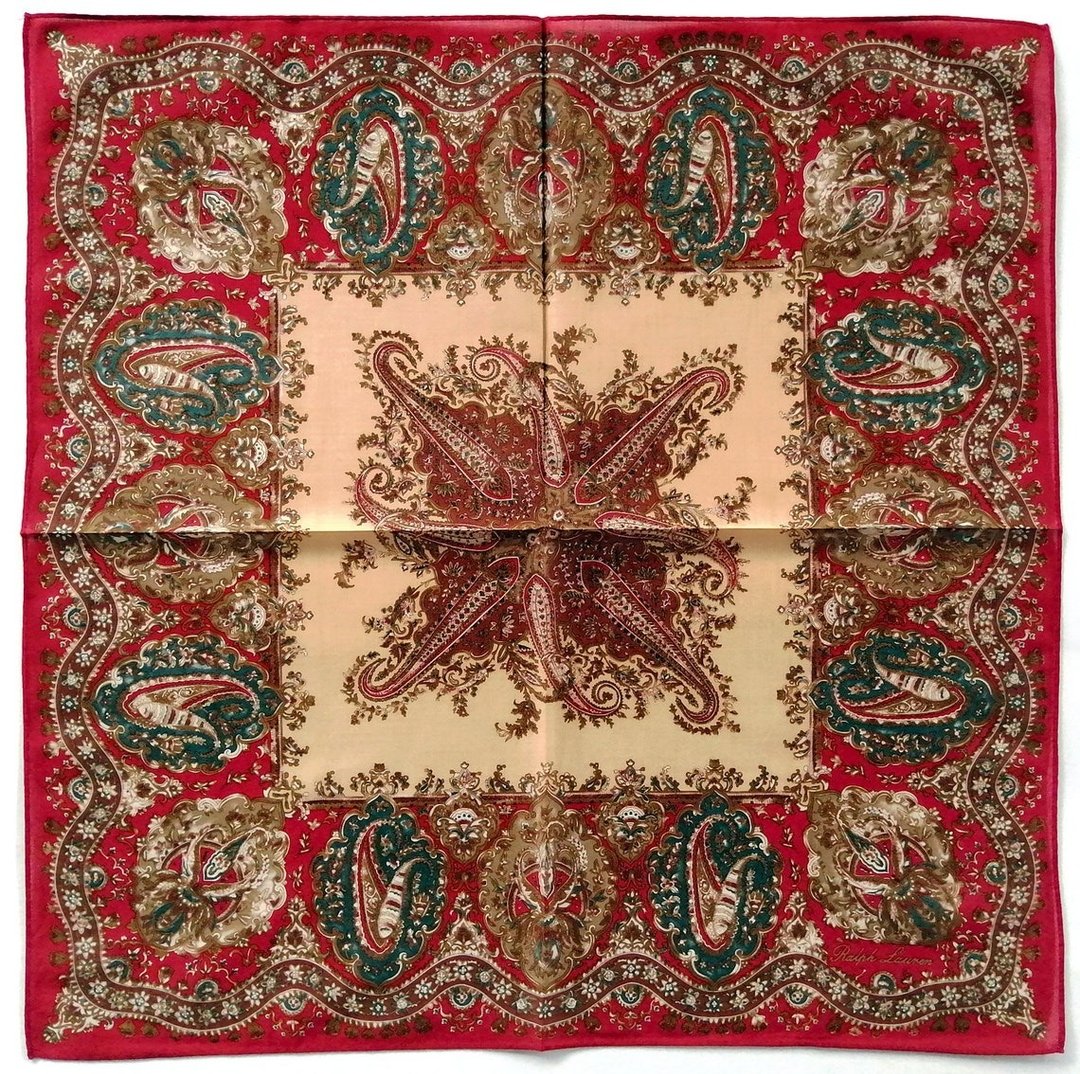 Ralph Lauren 复古手帕 花卉图案 红色 19 x 19 英寸 - 手帕/方巾 - 棉 红色