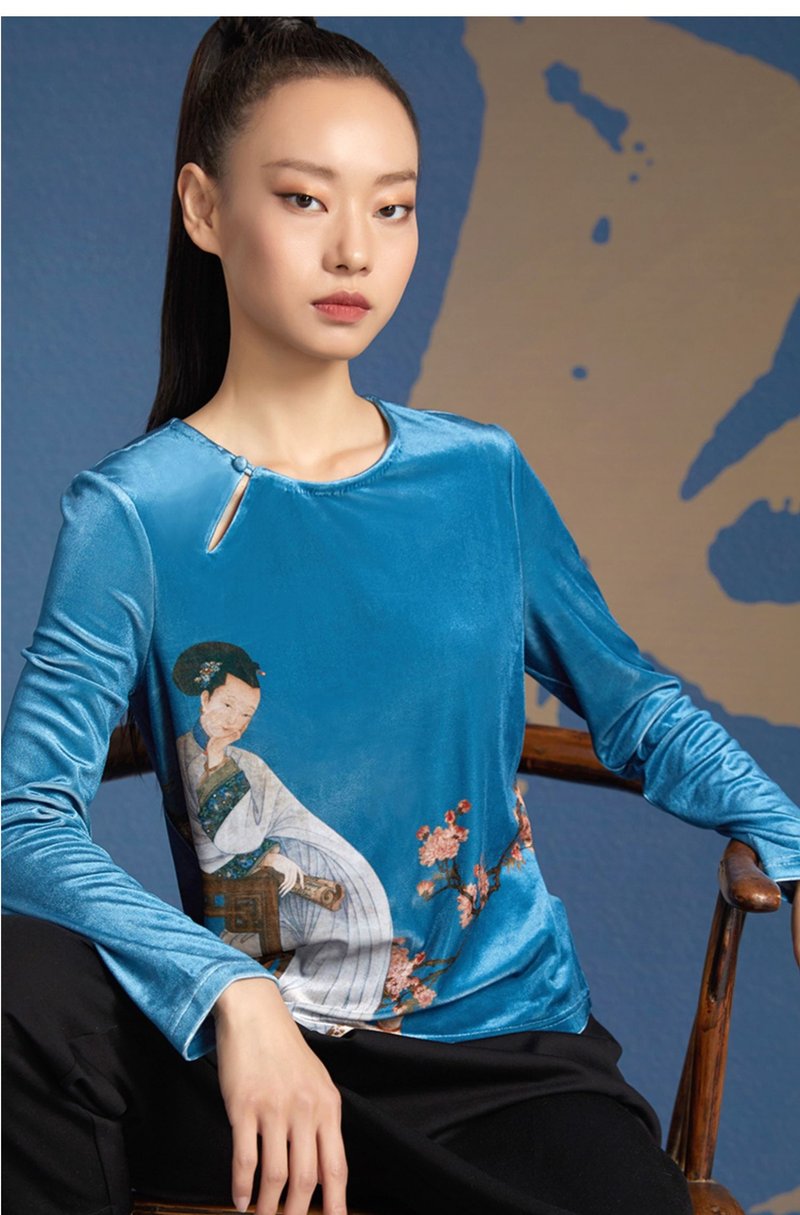 夜阑/新中式国风唐装 禅意茶服 - 女装上衣 - 聚酯纤维 蓝色