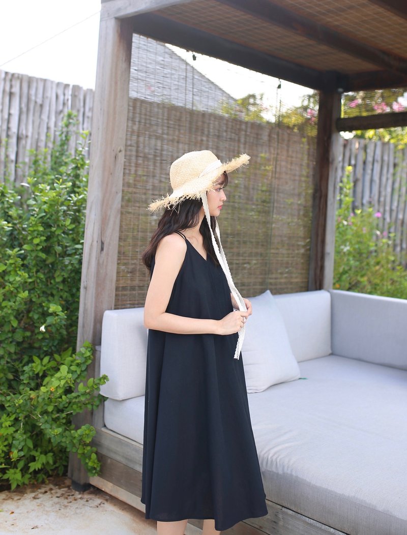 Gypso 棉麻质无袖洋装 (含缎带) - 黑色 - 洋装/连衣裙 - 亚麻 黑色