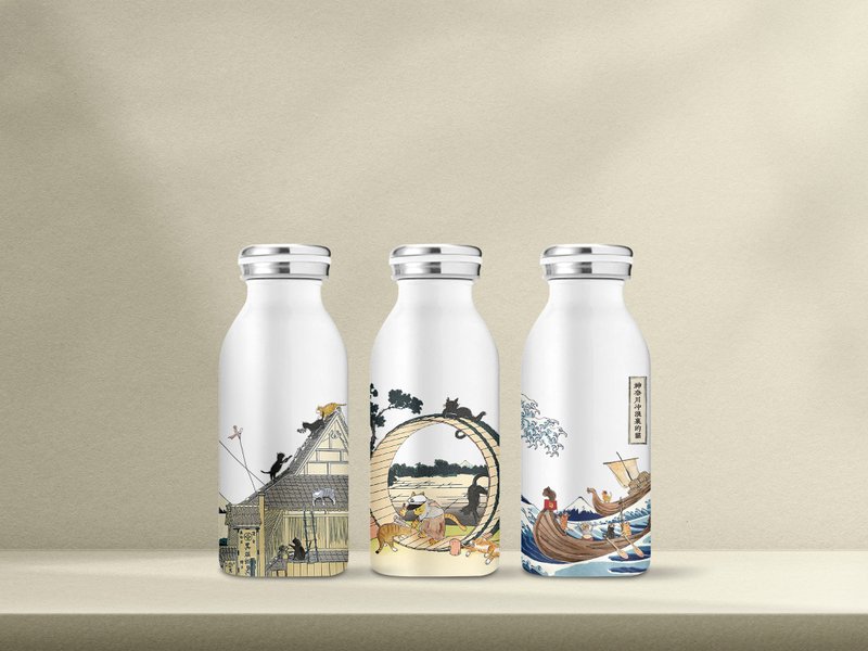 猫浮世绘-牛奶罐保温瓶-3款 - 保温瓶/保温杯 - 不锈钢 白色
