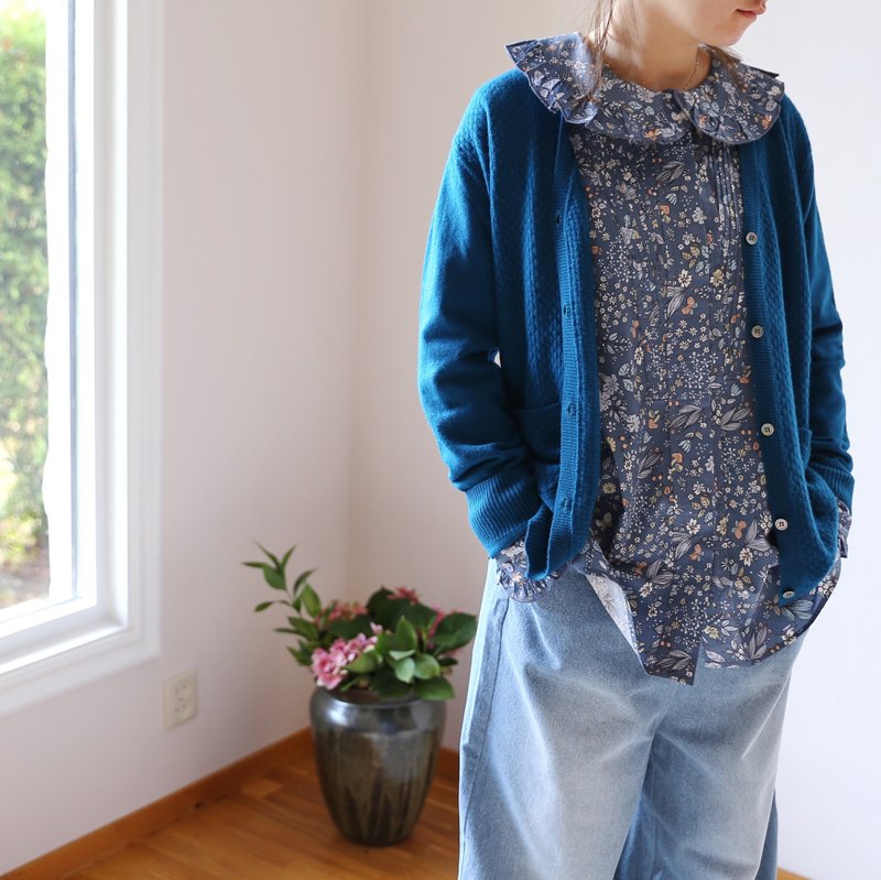 孔雀蓝 羊绒羊毛混纺女士疙瘩针长袖开衫 - 女装针织衫/毛衣 - 羊毛 