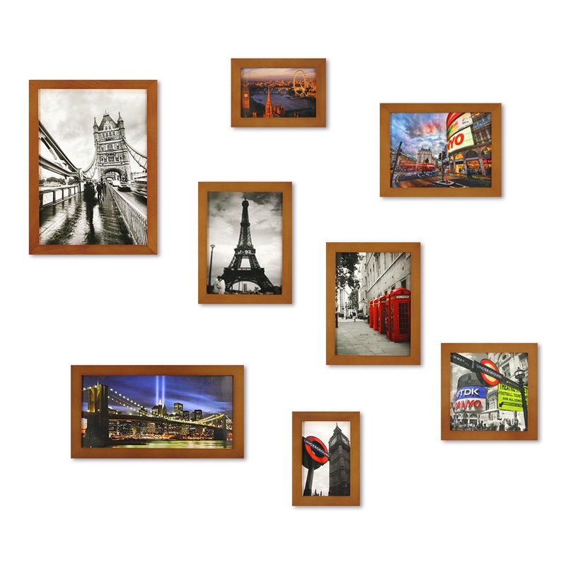北欧简约相框 柚木色8入组 设计布置创意 照片墙 相片 城市 - 画框/相框 - 木头 咖啡色