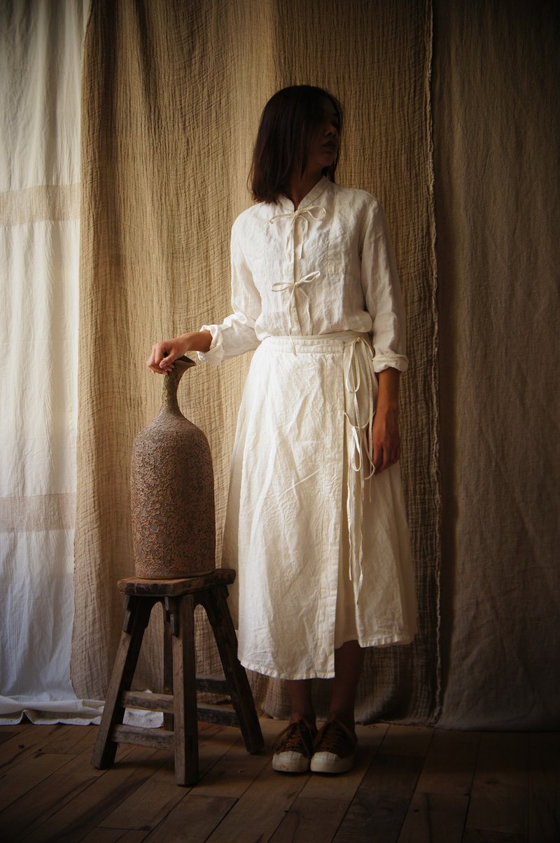 亚麻系绳双层半裙 - 裙子 - 棉．麻 