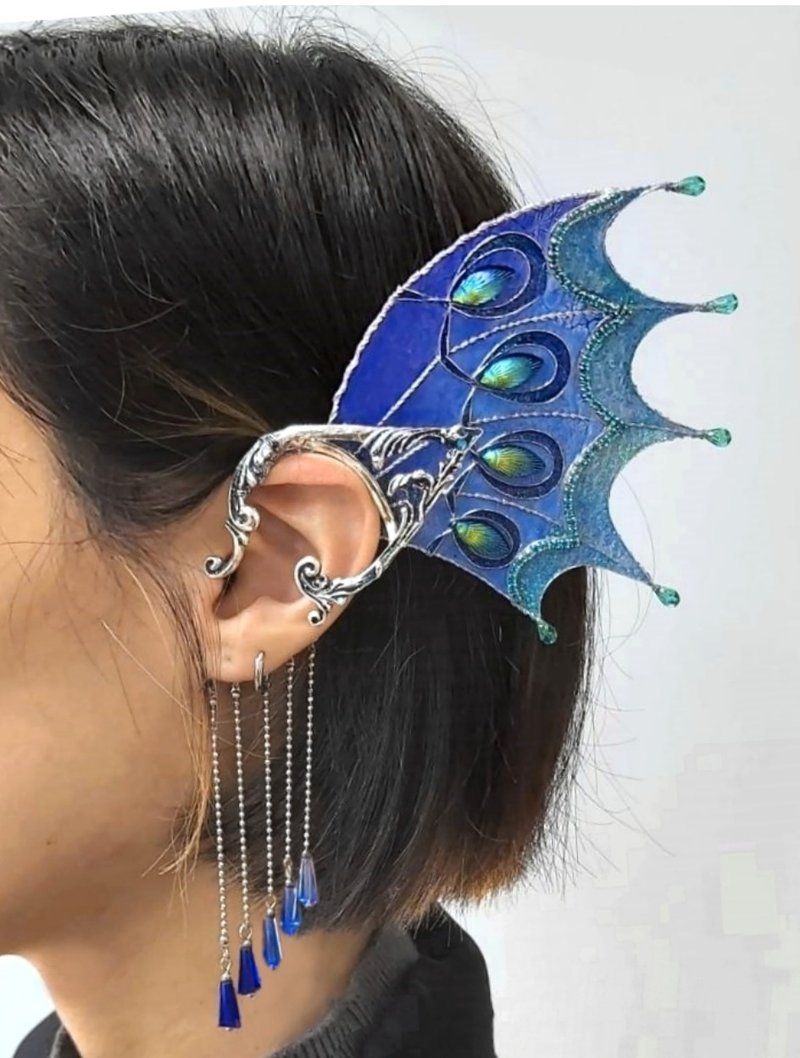 【典华优惠券】奇幻耳挂系列【冰与火之歌-冰龙】~非针式~ ( 无耳 - 耳环/耳夹 - 其他金属 蓝色