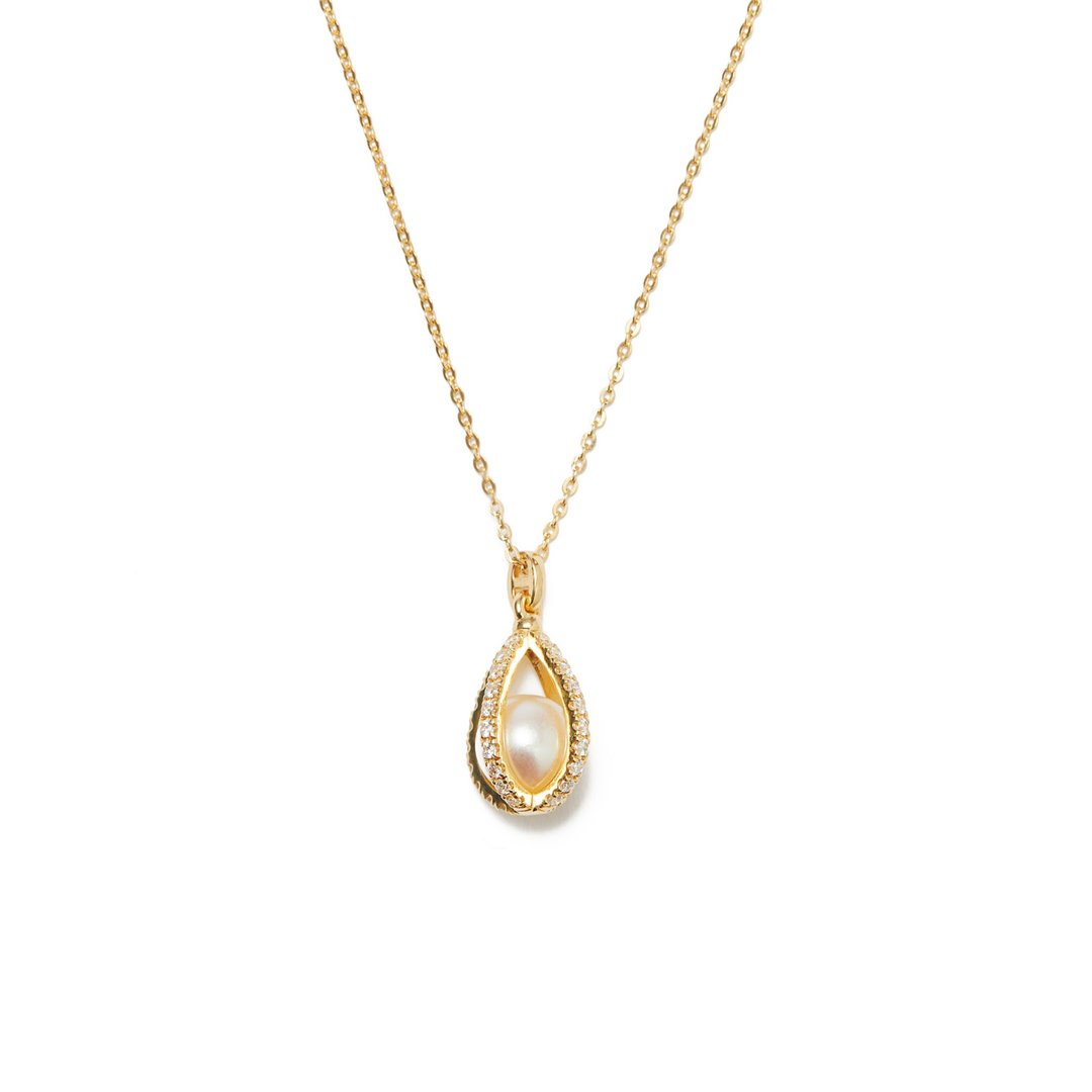 珍珠宝石项链 925银厚镀18K金 Barred P/D Necklace - 项链 - 珍珠 金色