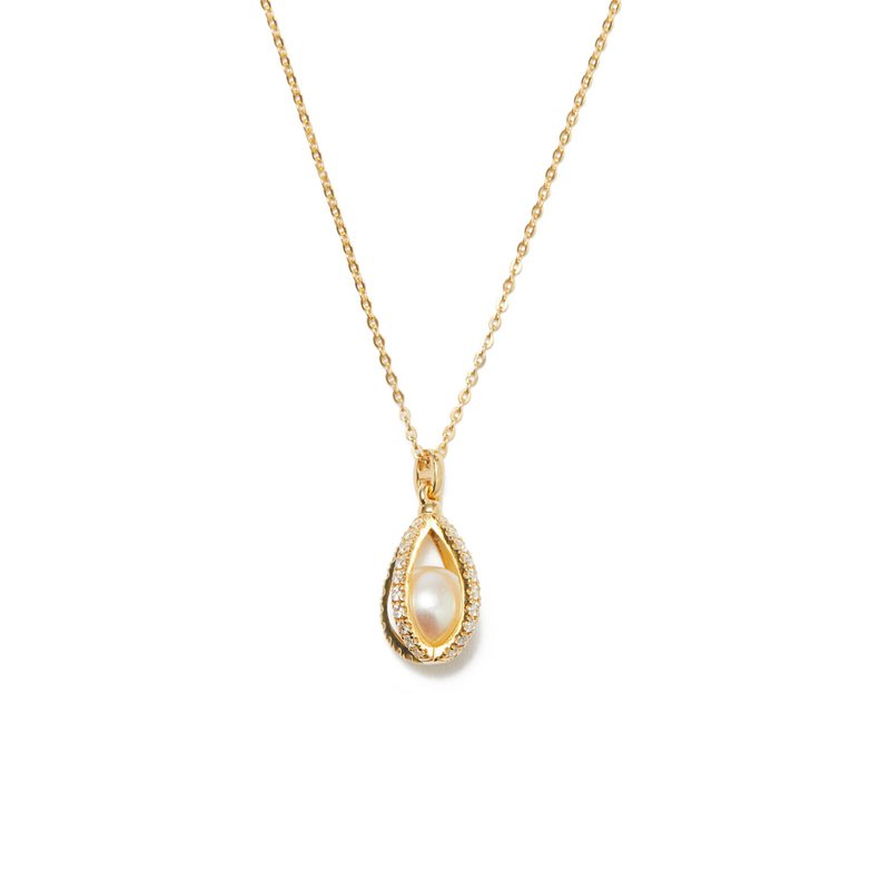 珍珠宝石项链 925银厚镀18K金 Barred P/D Necklace - 项链 - 珍珠 金色