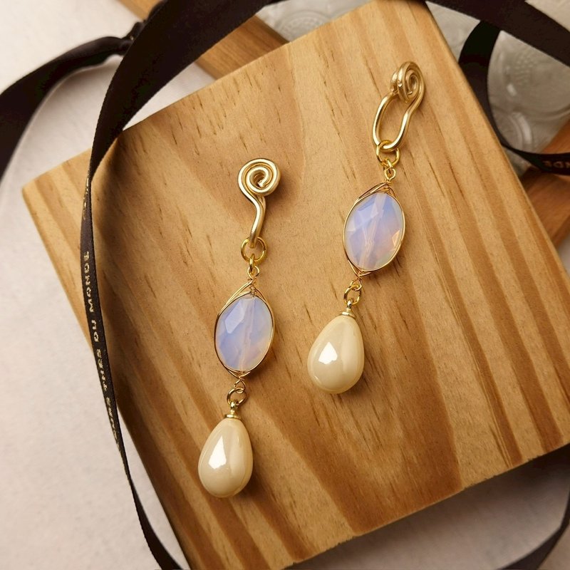 玛丽雪莱 无痛耳夹 / 金线透白 - 耳环/耳夹 - 其他金属 