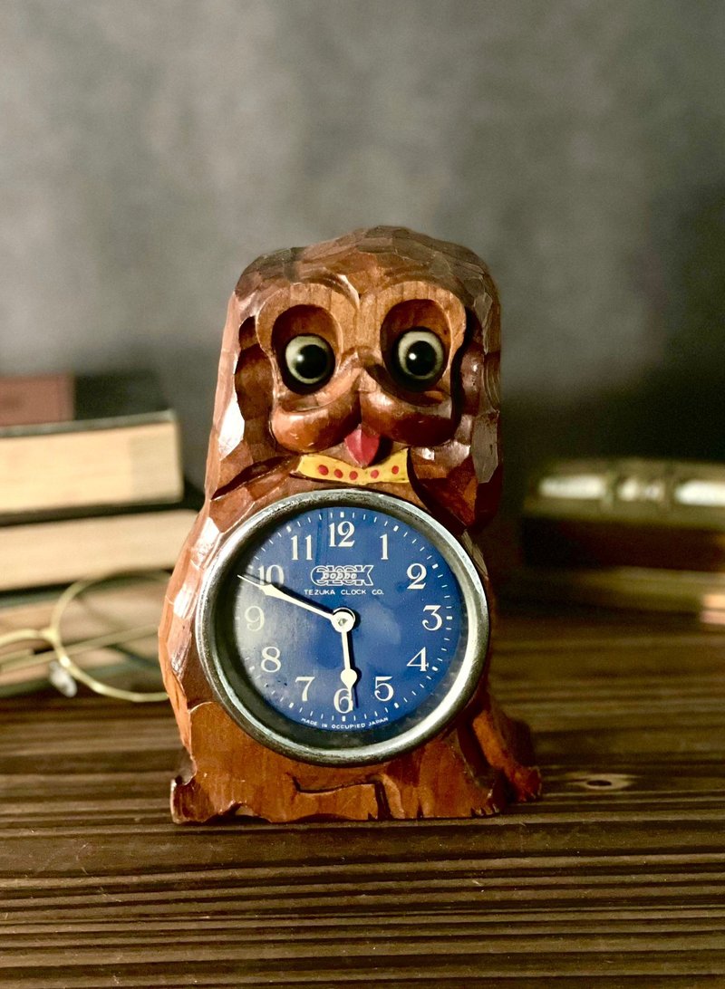 稀有Tezuka clock co. Poppo系列动态眼睛木雕时钟 - 时钟/闹钟 - 木头 咖啡色