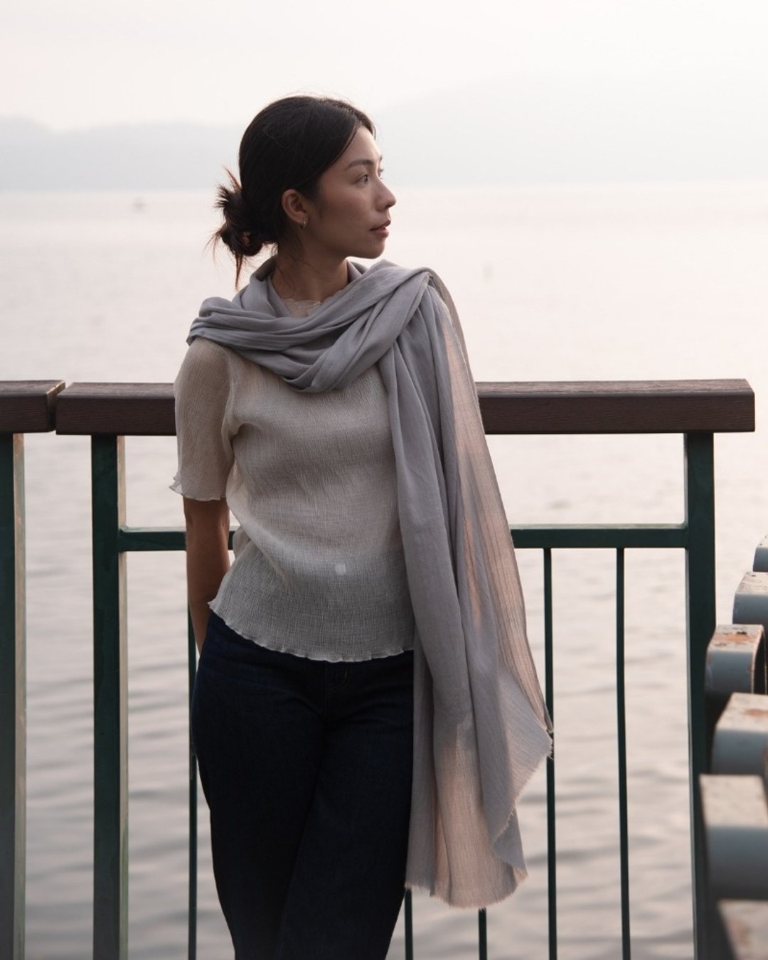 喀什米尔 Cashmere 羊毛围巾 - 浅灰 - 围巾/披肩 - 羊毛 灰色