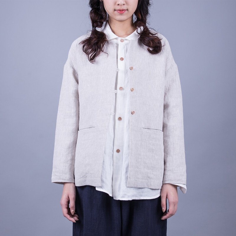 本麻色砂洗纯亚麻外套 - 女装休闲/机能外套 - 棉．麻 