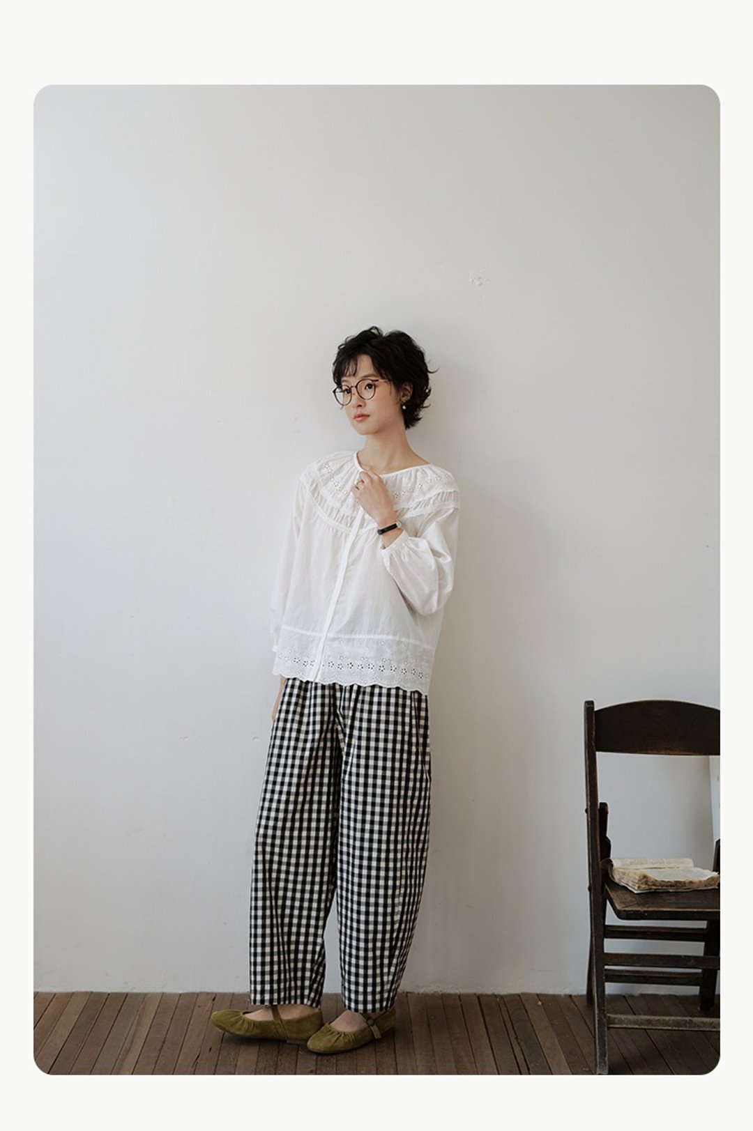 棉麻黑白格子气球裤 - 女装长裤 - 棉．麻 多色