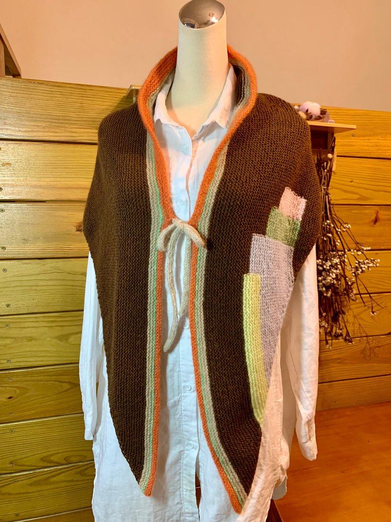 大版绑带多色三角披肩。意大利100%克什米尔线材。深咖/橘/蓝/绿/ - 围巾/披肩 - 羊毛 