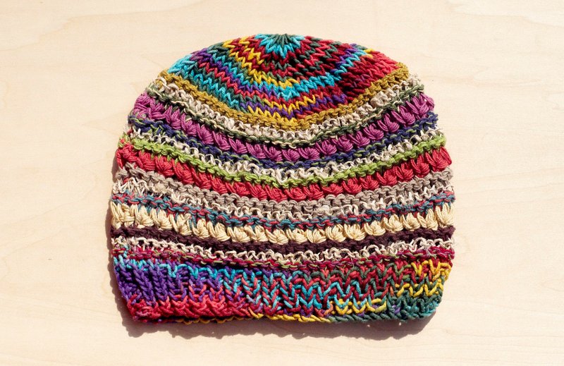 情人节礼物 手工编织帽 / 手织棉麻帽 / 手织渔夫帽 (made in nepal) - 彩色拼接棉麻+棉线 - 帽子 - 棉．麻 多色