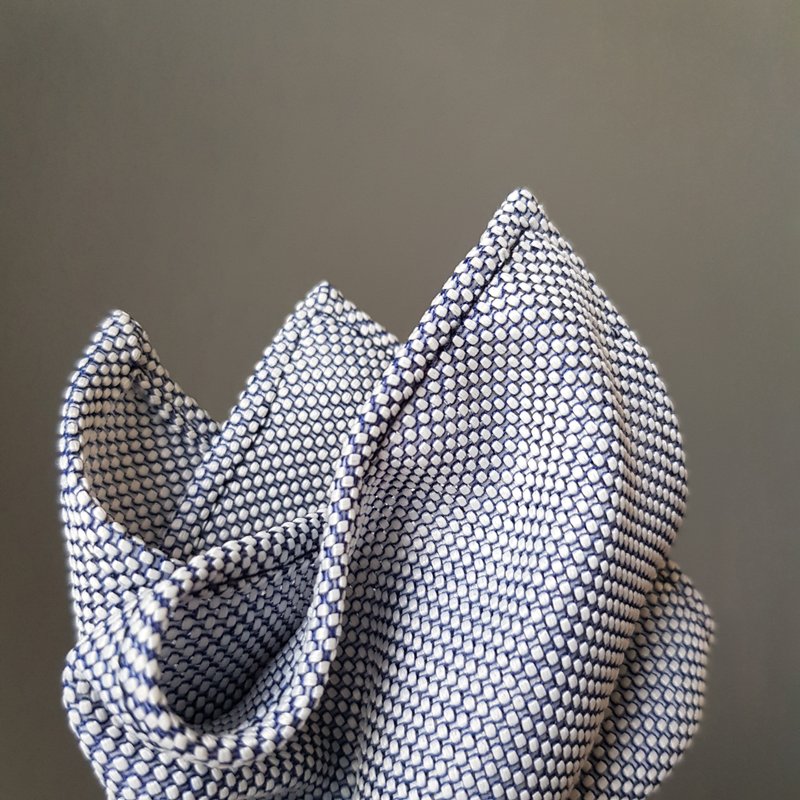 Pocket Square - Blue White Dot - 手帕/方巾 - 聚酯纤维 