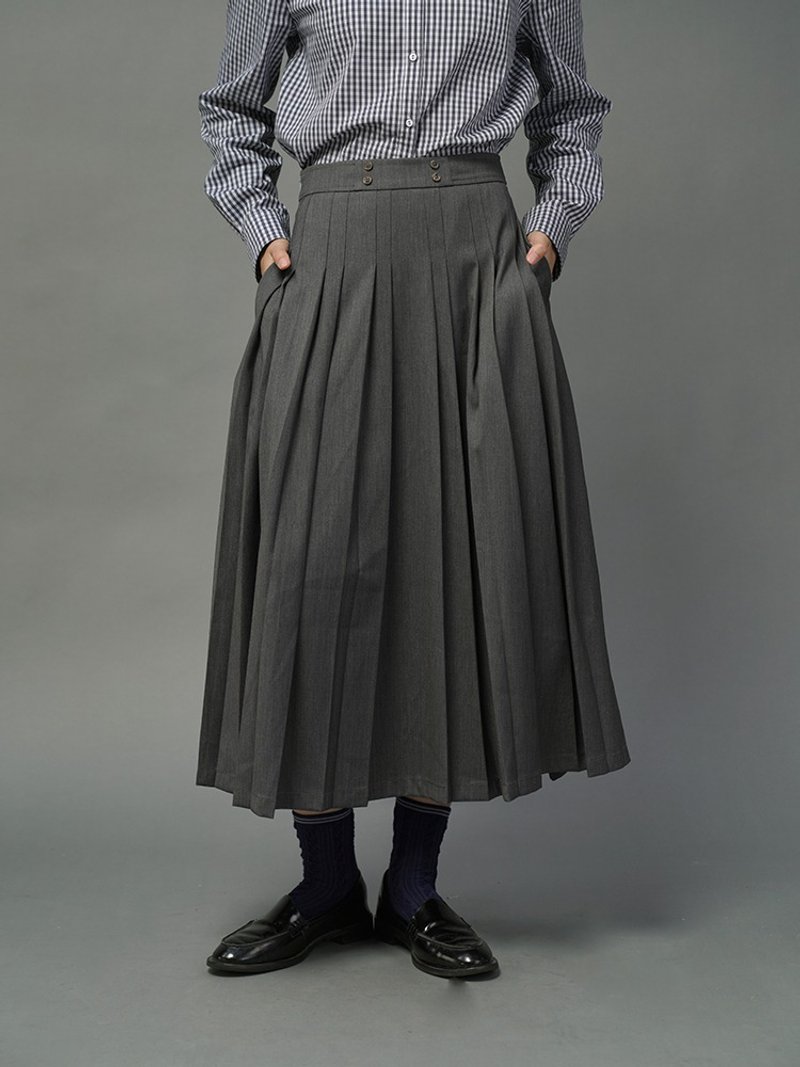 ECRU SOLI 素白已然 秋 英伦复古学院风 不易皱 烟灰色百褶半身裙 - 洋装/连衣裙 - 其他材质 灰色