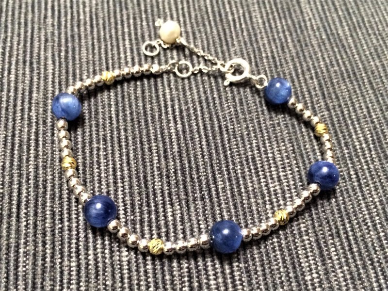 自家设计100%手工制925纯银意大利批花闪珠蓝晶石手链 - 手链/手环 - 半宝石 蓝色