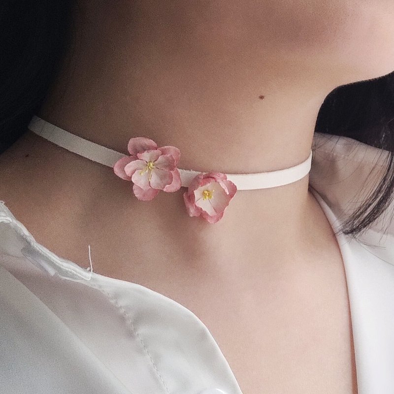 皮革工艺 垂丝海棠 颈链 choker - 颈链 - 真皮 粉红色
