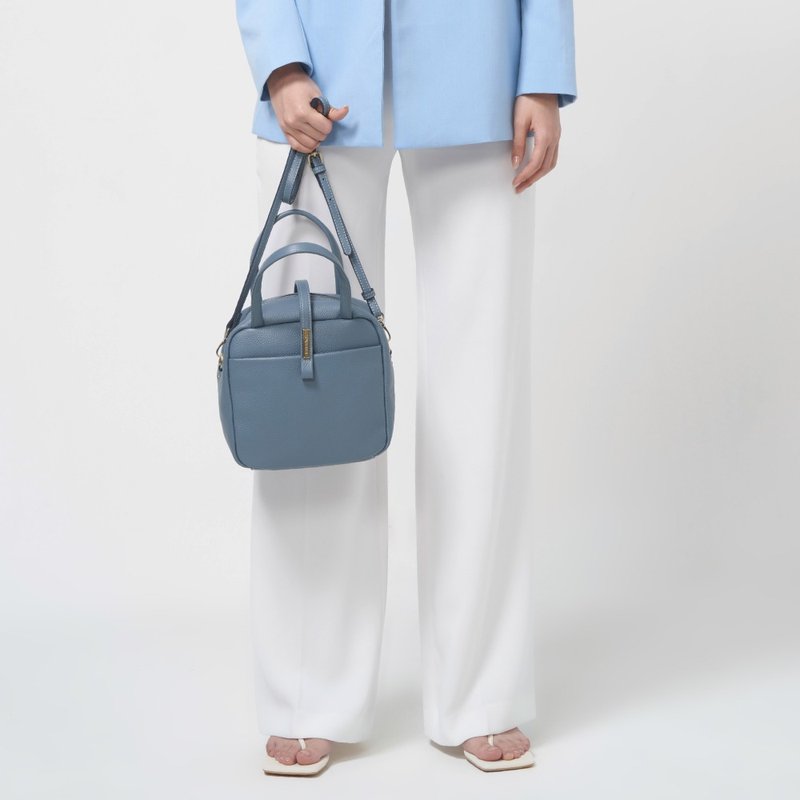 CUBE 牛皮方形手提包(M) - 岩蓝色 - 手提包/手提袋 - 真皮 多色