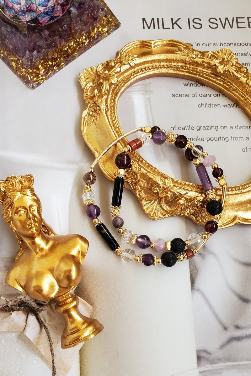 活出你喜欢的样子(双圈)-红石榴/紫水晶/白水晶/火山石/黑玛瑙/ - 手链/手环 - 水晶 多色