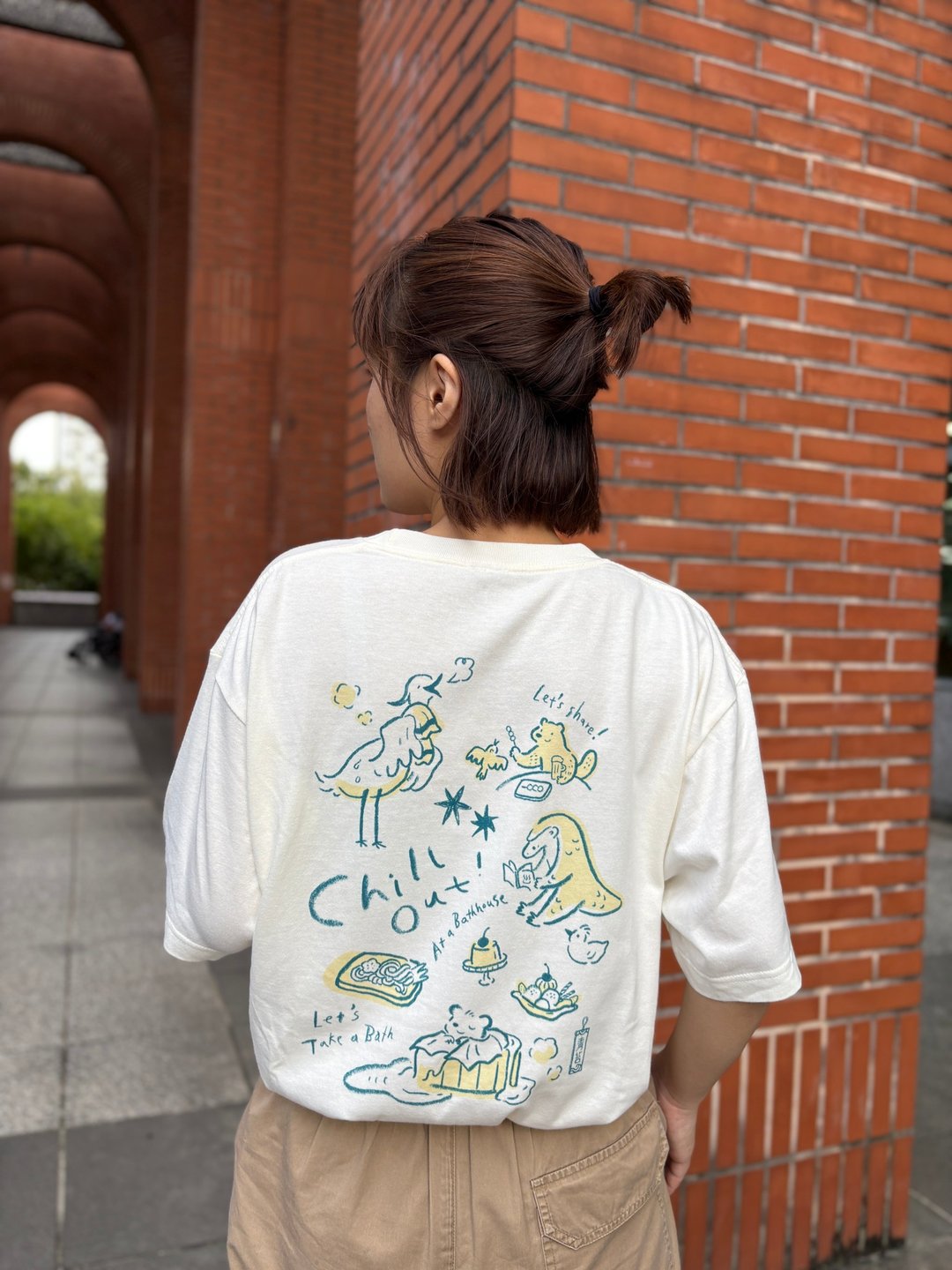 一起泡汤Chill - 插画短Tshirt / 亲子装 / 柔软纯棉 - 女装 T 恤 - 棉．麻 