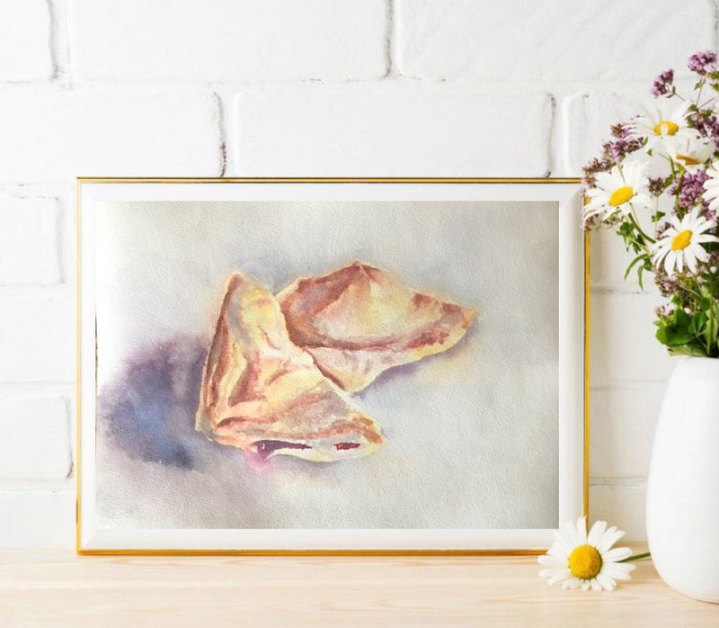 Buns with jam watercolour original painting kitchen painting wall art food - 墙贴/壁贴 - 其他材质 卡其色