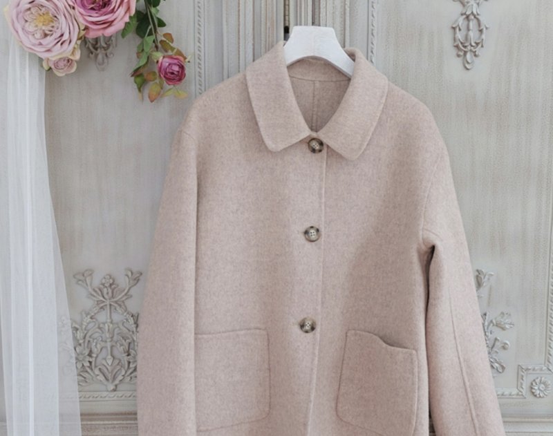 【手工制作】法式复古 双面绒CHIC风羊毛外套/上衣 - 女装上衣 - 羊毛 卡其色